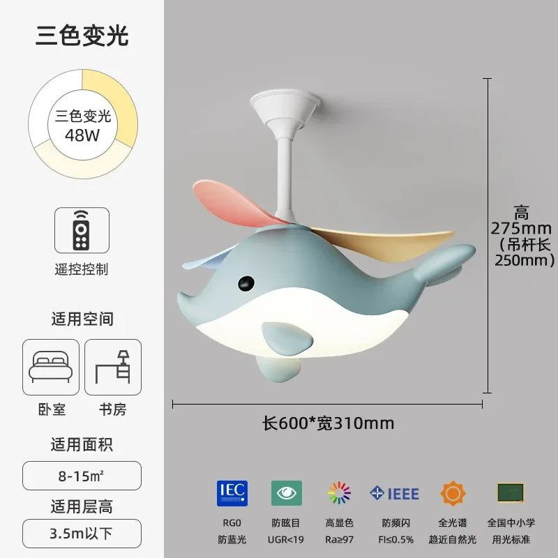 Children's Room Ceiling Led Light Creative Cartoon Airplane Chandelier Personality Boys and Girls Bedroom Lamp Fan Light Fixture
