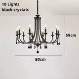New Wrought Iron Crystal Chandelier European Classic Black Candle Lamp Modern Living Room Kitchen Dining Table Hanging Lamps