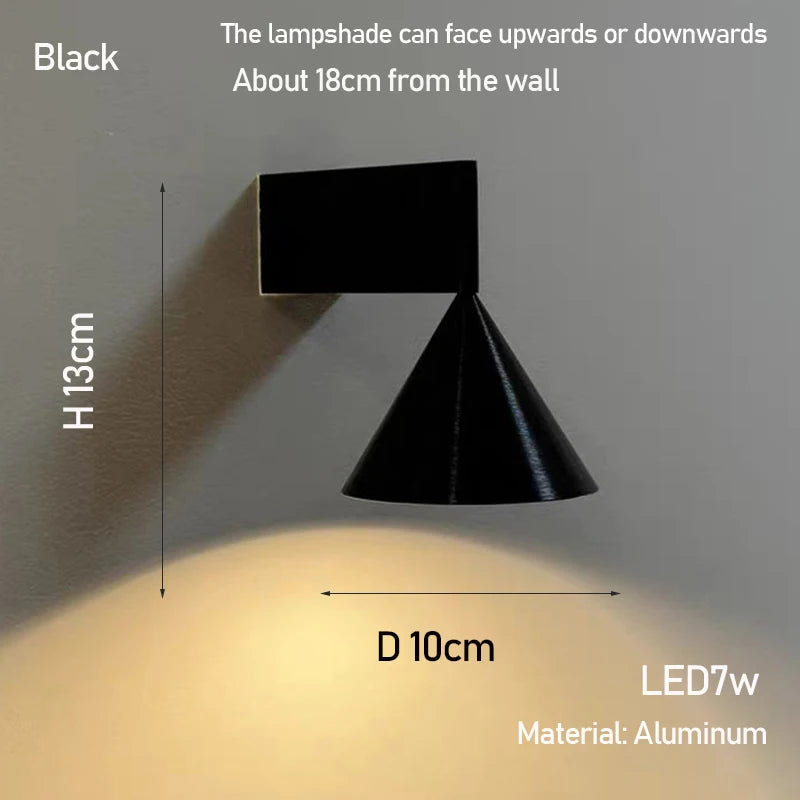 Italian Designer's Minimalist Aluminum Bedside Wall Lamp Corridor Staircase Background Wall Conical Geometric Warm Wall Lamp