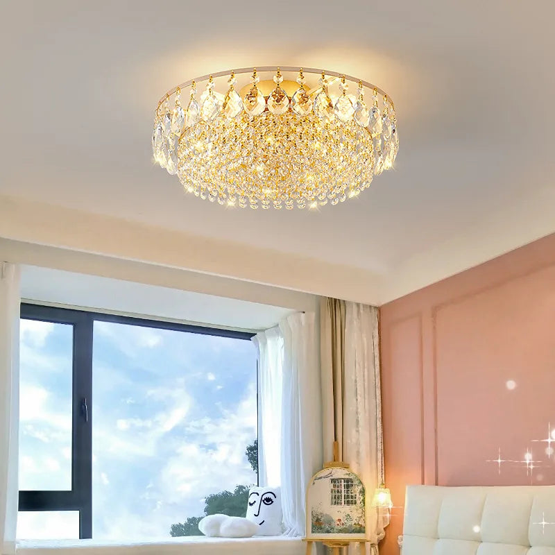 French Luxury LED Crystal Ceiling Lamp Villa Living Room Restaurant Highend Bedroom Water Droplet Chandelier Home Decor Lighting