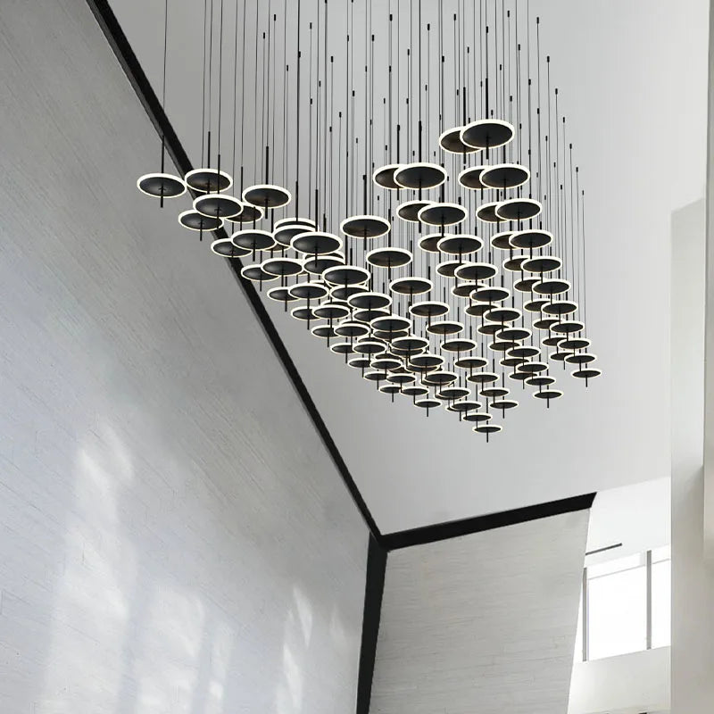 Pendant Lights for Living Room Design Led Modern Black Iron Art Circular Chandelier for Hotel Customized Large Chandeliers