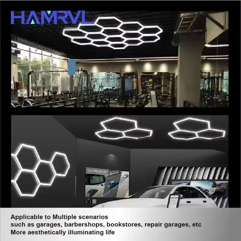 DIY Hexagon Garage LED Tube Accessories & Connector Set (110-240V) - Suspension Wire Cable Kit for Honeycomb Workshop & Barber Shop Lighting