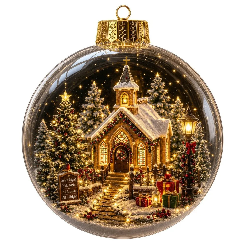 Acrylic Material Christmas Ball Ornament Transparent Design 8CM Size Santa Claus Pendant with Light Holiday Tree Pendant