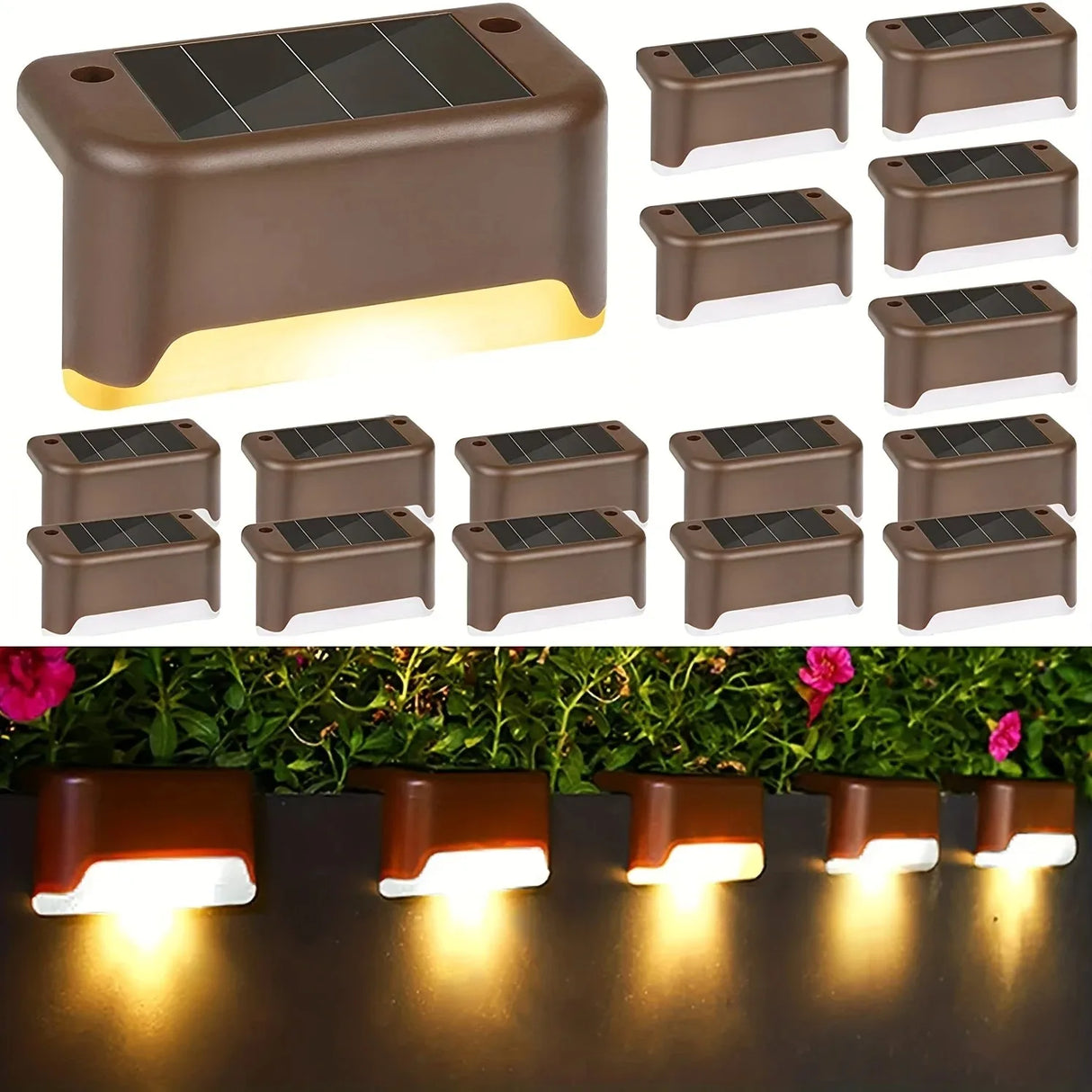 4/16 Pack Solar Step Lights Outdoor Motion Sensor - Waterproof Auto On/Off Stair Lamp