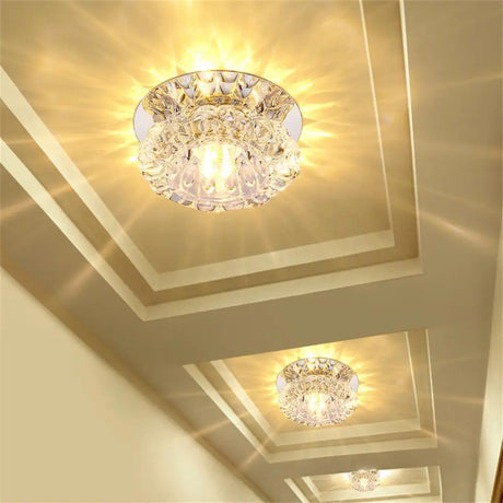 Flush LED Ceiling Lamp Living Room Crystal Corridor Aisle Lights 3W Three-color LED Ceiling Lights Balcony Lamp