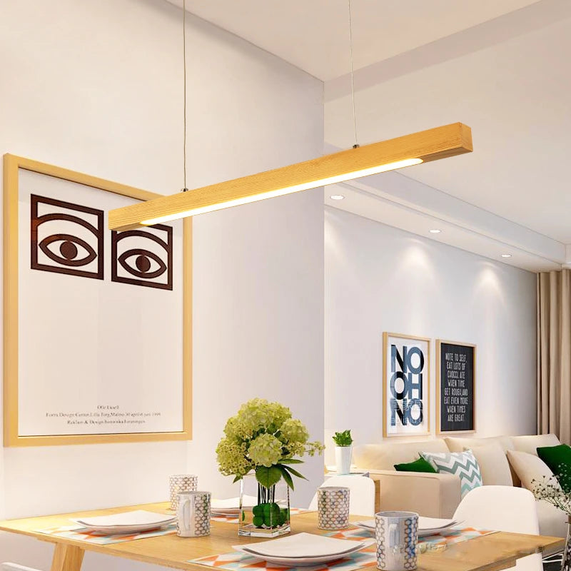 Nordic Solid Wooden Pendant Lights LED Wood Pendant Lamps for Dining Living Room Kitchen hanging chandelier Shop Long Strip Lamp