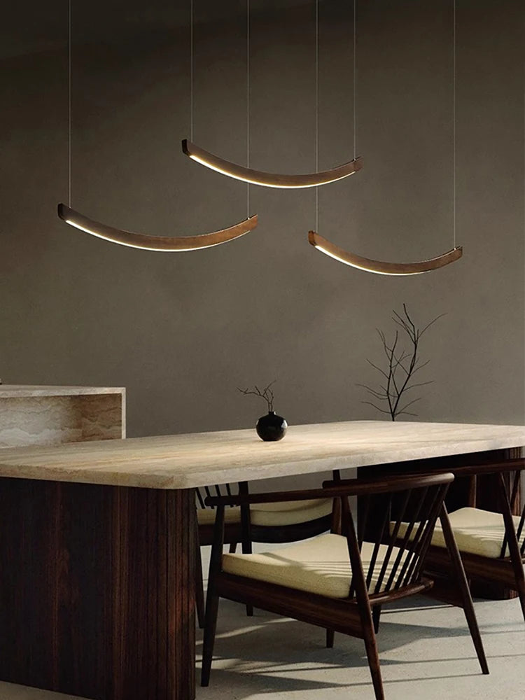 2026 Wood Arch Modern Long Pendant Light - Minimalist LED Dining Table Chandelier