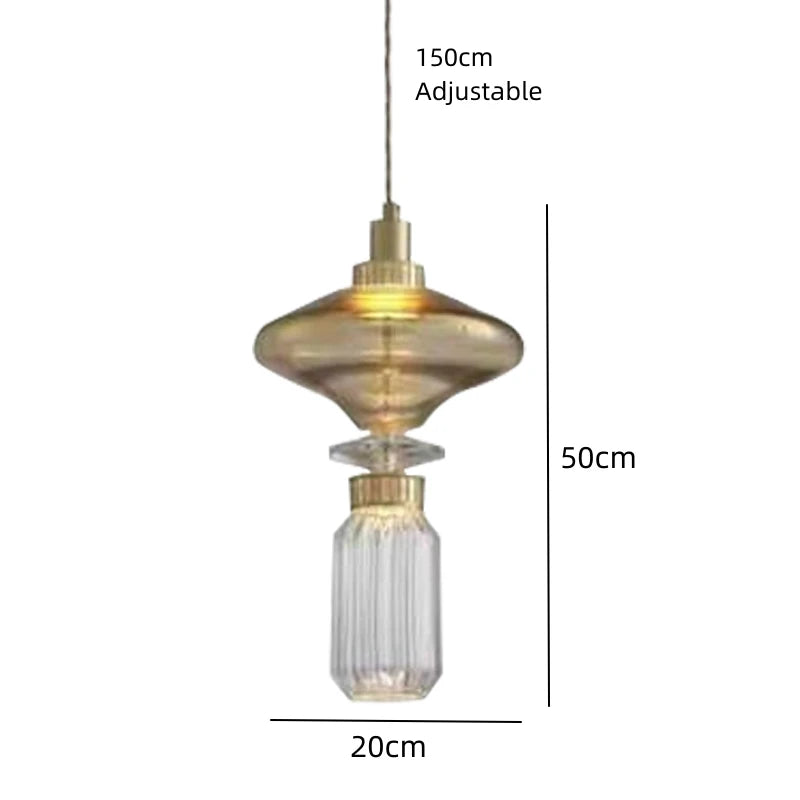 New LED Chandelier Clear Amber Glass Free Collocation Hall Parlor Restaurant Bedside Lighting Fixtures Wire 200cm Adjustable