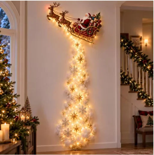 2027 Christmas Magic Trail Wall Light-LED Glowing Xmas Scene Wall Decoration,Santa Sleigh Reindeer Hanging Decor for New Year Pa