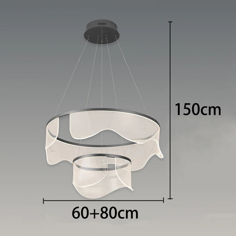 Medieval Bauhaus Luxury Fiberglass Paper Scarf Shape Wedge LED Pendant Light Lustre Lamps for Living Room Decoration Chandeliers