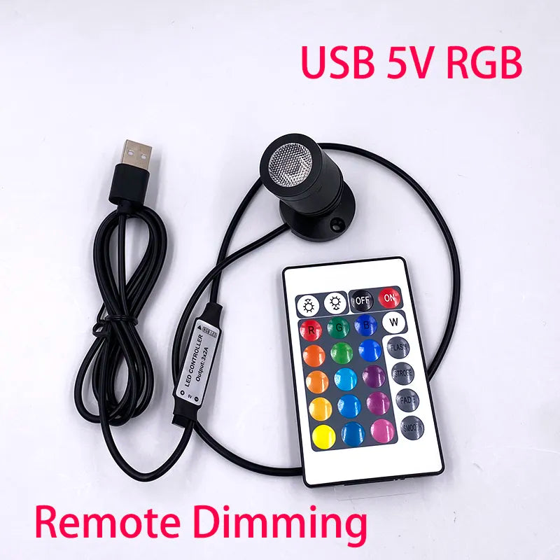 Rgb Led Spot Light Usb 5V Remote Dimming Mini Bulb 1W 3W Cabinet Showcase dollhouse Jewelry Lamp Stage KTV Bar Light