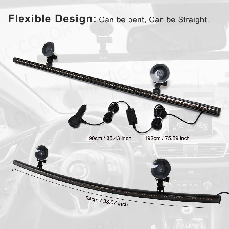 Car Strobe Lamp Bar with 96 LED 3030 Beads for Front Windshield, Traffic Signal, Emergency Flashing, and Auto Roof Top Warning Light with 12V-24