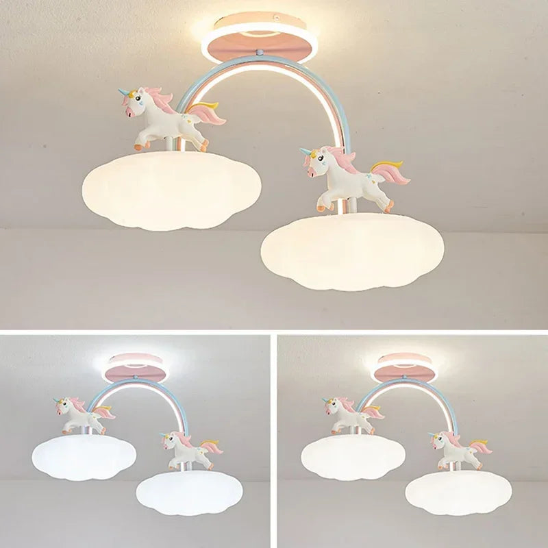 Nordic Child Unicorn Ceiling Light Dimmable for Girl Bedroom Nursery Children's Chandelier Home Decor Lighting Lusters Luminaire