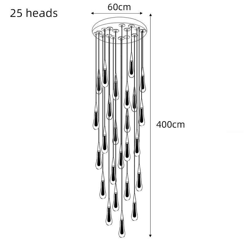 Modern Creative LED Lamp Pendant ForStair Lamp,Duplex Building Villa,Apartmenthigh Hanging Simple Crystal Gold Flowing Waterdrop