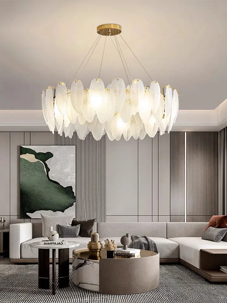 Modern Ceiling Chandelier 2025 New Lighting for Living Dining Room Luxury Art Decor Glass Feather Chandelier Hanging Lamp Lustre
