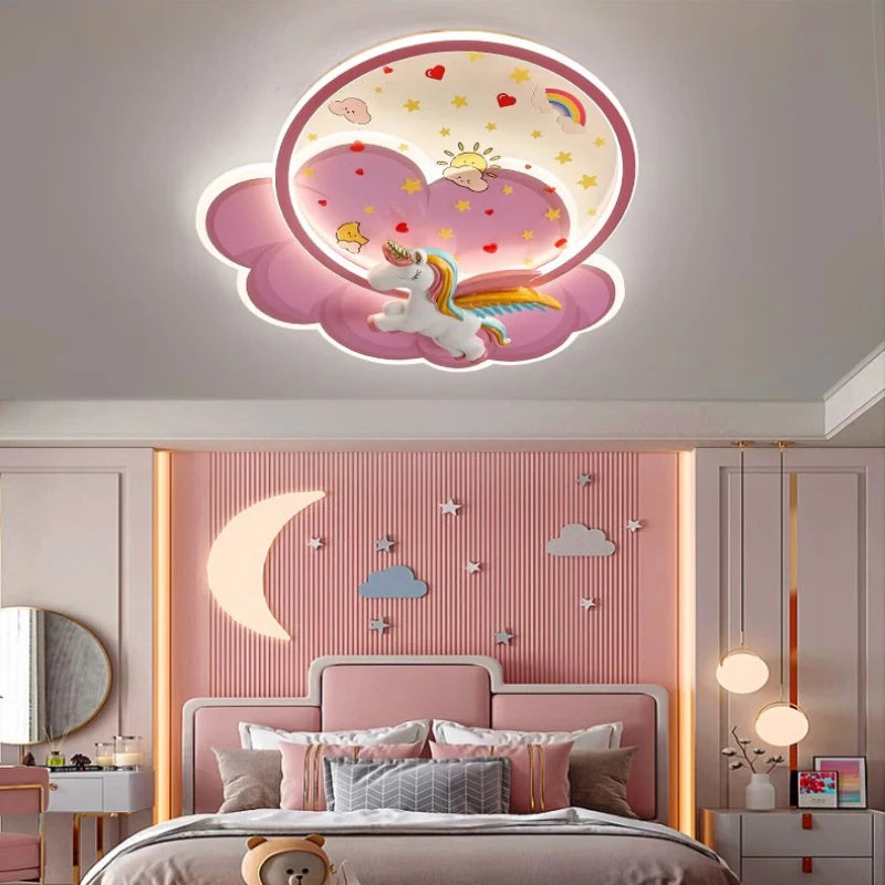 Industrial Cute Cartoon Cute Rainbow Unicorn Shaped LED Home Ceiling Lights Lustre Lamps for Living Room Decoration Chandeliers