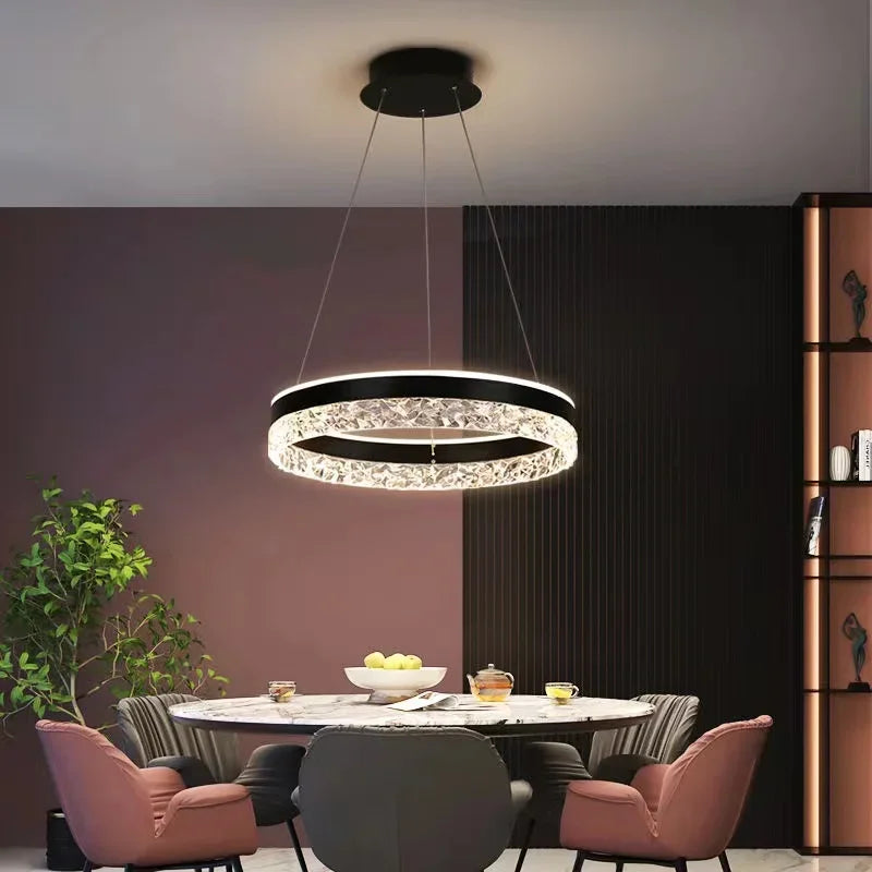 Modern Ring Pendant Lights Crystal for Living Dining Room Bedroom Hall Ceiling Chandelier Lamp Home Hanging Lustre Luminaire