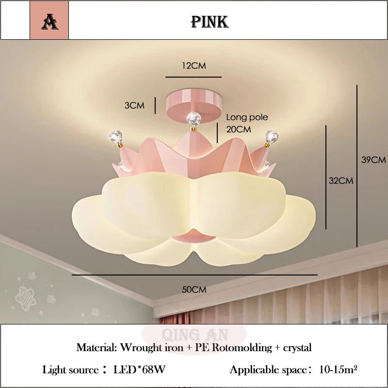 White pink Crown Petal Ceiling Lights LED Children's Room Light Warm Romantic Nursery Princess Room Girl Bedroom Ceiling Lamps