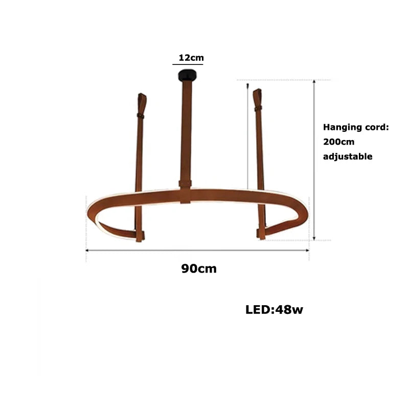 2026 Leather Belt LED Ceiling Chandelier - Luxury Living Room Hanging Lamp
