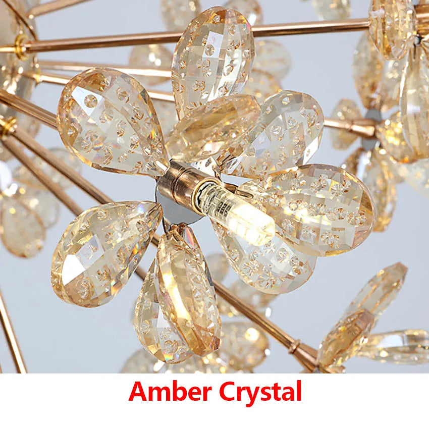 Modern LED Luxury Crystal Chandelier Dandelion Round Ball Pendant Ceiling Lamp for Dining Living Room Hanging Light New