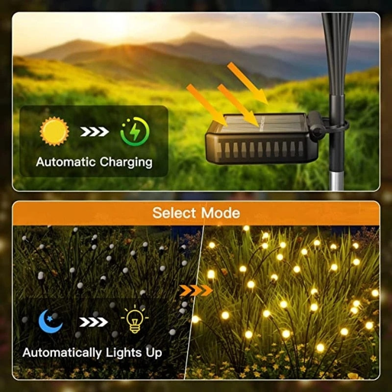 LED Firefly Lamp Solar Outdoor Light Garden Decoration Waterproof Garden Home Lawn Fireworks Light Floor New Year Christmas