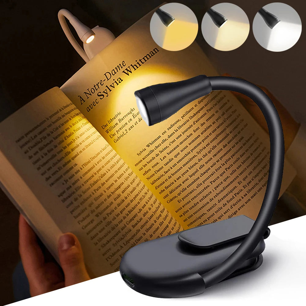 Rechargeable Book Light Reading Lights for Books in Bed Led Book Night Lamp 3 Color Step less Brightness Clip on Reading Lamp