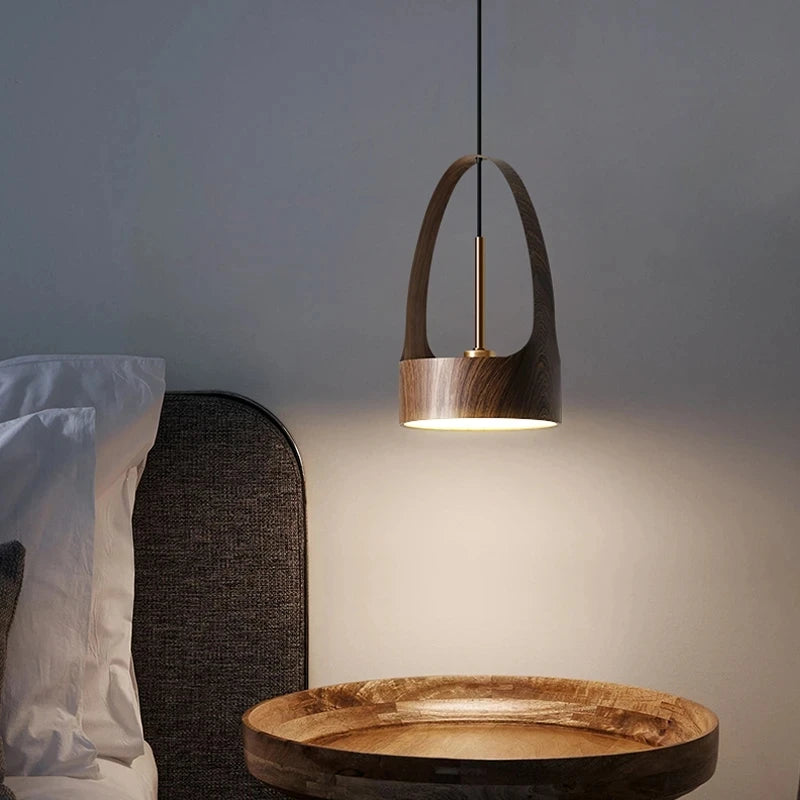 Nordic Simple Restaurant Bar Simplewood Grain Small Chandelier Retro Creative Personality Hotel Bedroom Bedside Household Lamps