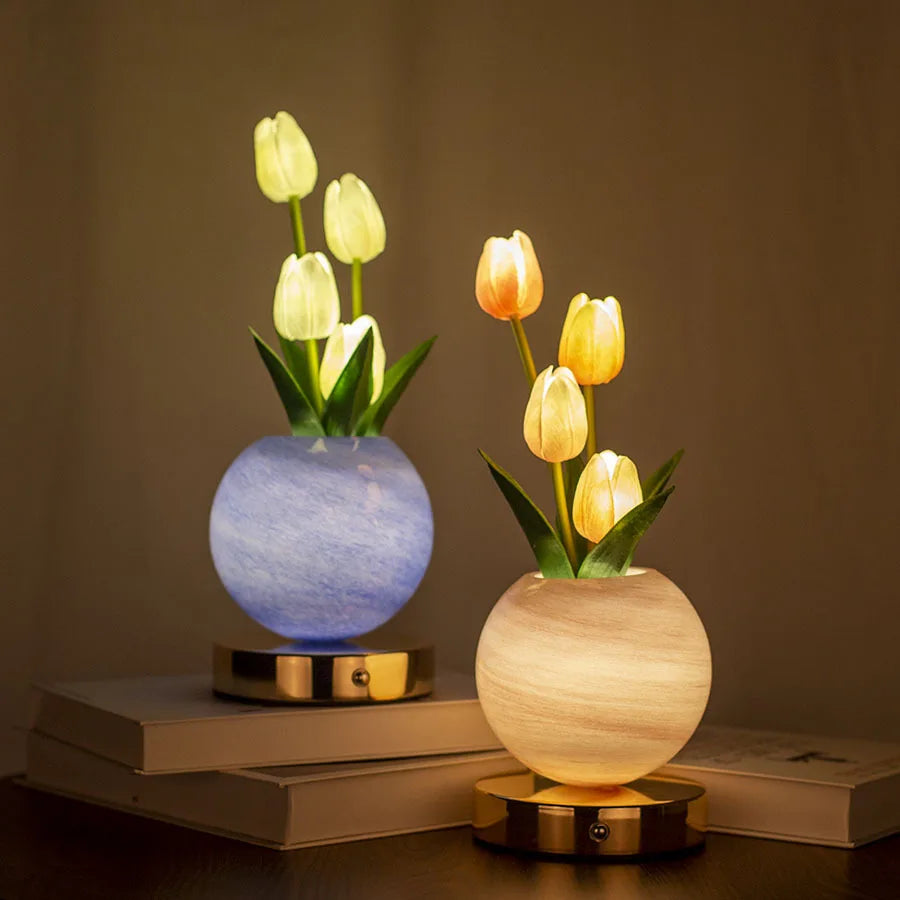 LED Night Light USB Rechargeable Desk Decor Lamp Simulation Bouquet Table Lamp Bedroom Bedside Atmosphere Light Ornaments