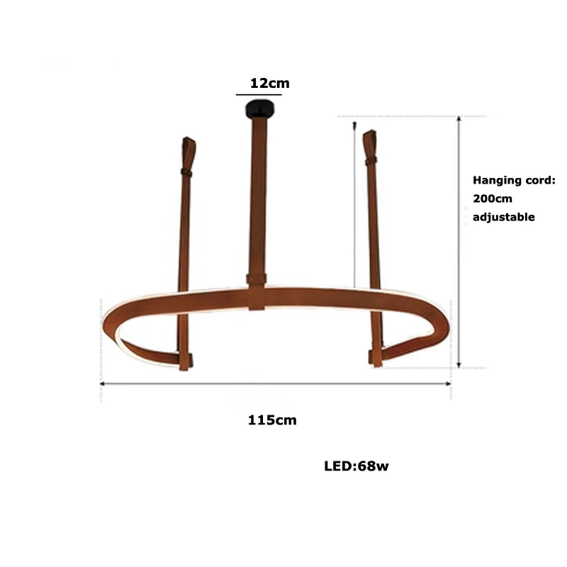 2026 Leather Belt LED Ceiling Chandelier - Luxury Living Room Hanging Lamp