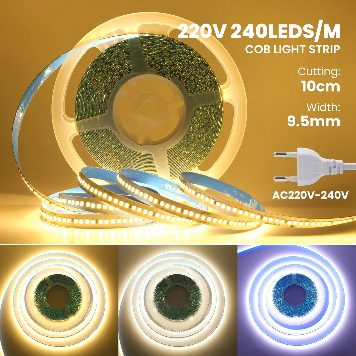 High-Density AC 110V 220V LED Strip Light - 240 LEDs/M Flexible Ribbon