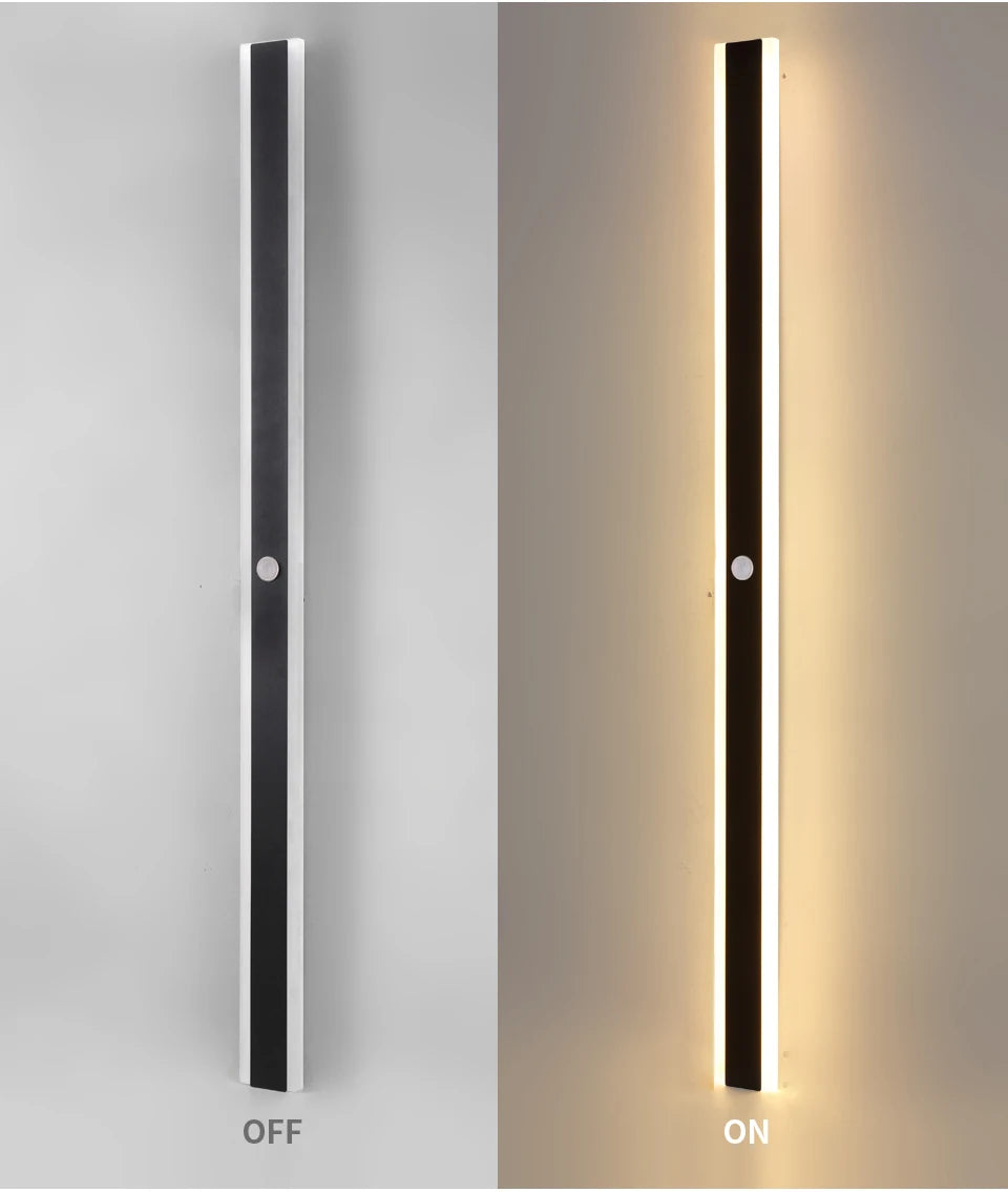 Outdoor Motion Sensor LED Long Wall Light (IP65 Waterproof, 90V-240V) - Modern Black Exterior Porch & Sconce Lamp Fixture for Villa, Garage & Garden
