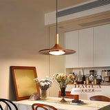 French Cream Style Pendant Light, Walnut Finish UFO Chandelier, Minimalist Retro Lamp for Dining Room, Bedroom, Cafe Bar Decor