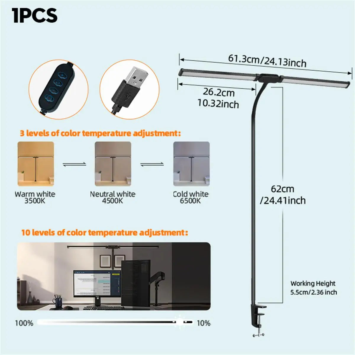 44488971Double Head Led Clip Desk Lamp book decors lamp Dimmable Computer Led Monitor Light Table Lamp Office Home Reading Lighting976961