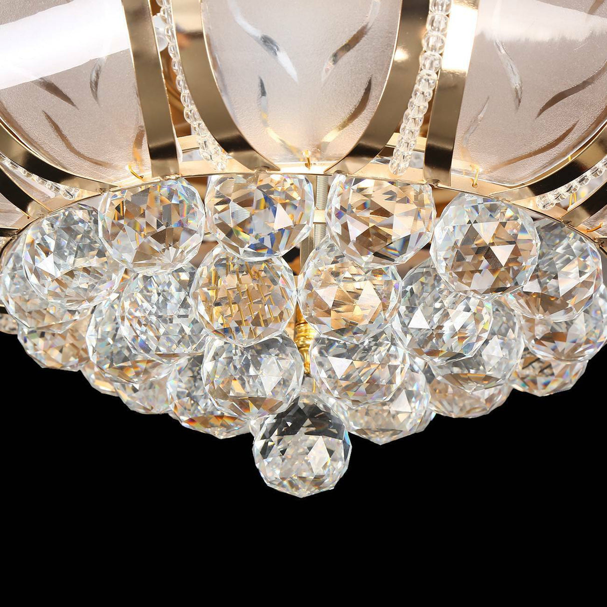 K9 Crystal Retractable Ceiling Fan Light Luxury LED Chandelier Lamp with Remote Control&amp;4 Invisible Blades Golden