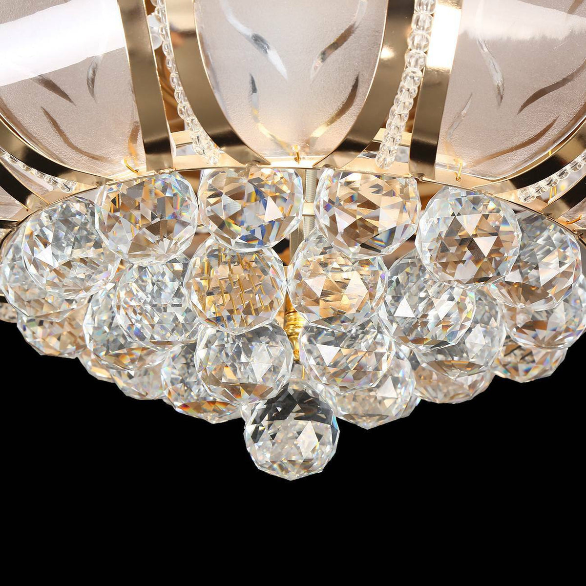 K9 Crystal Retractable Ceiling Fan Light Luxury LED Chandelier Lamp with Remote Control&amp;amp;4 Invisible Blades Golden