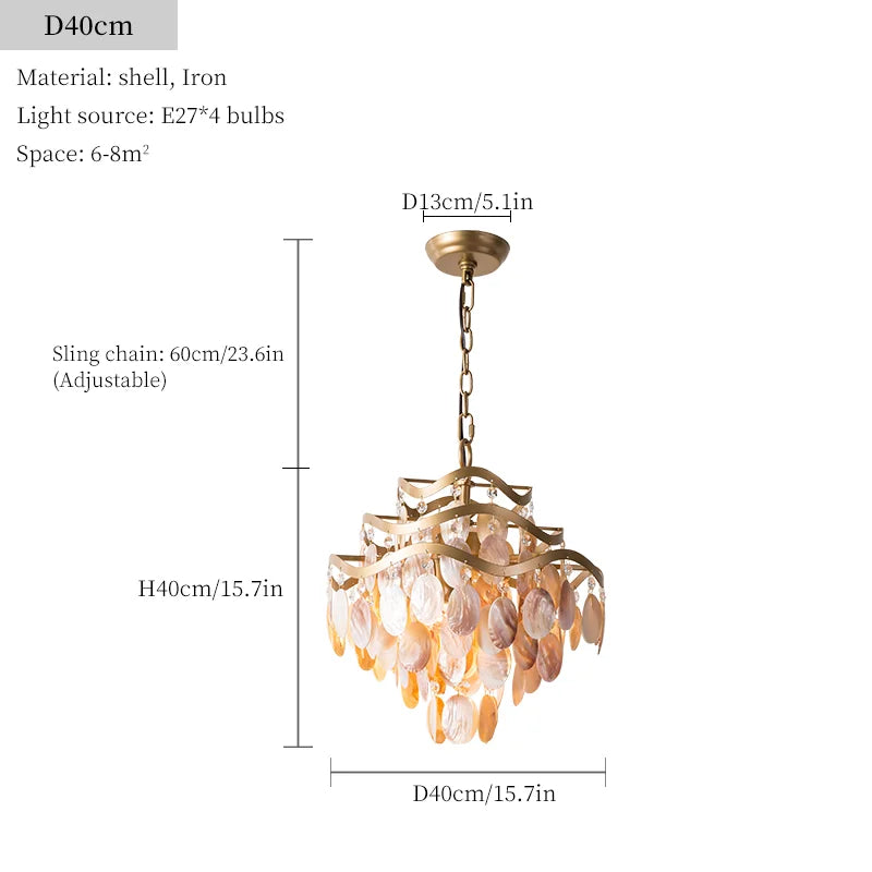 Luxury Shell Hanging Lamp for Ceiling French Living Room Pendant Light Bedroom Crystal Chandelier Home Decorations Luster LED