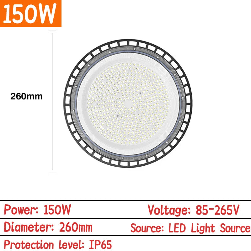 UFO LED High Bay Light (100W/150W/200W/300W) - Super Bright Commercial Industrial Overhead Lighting for Warehouse, Garage & Market