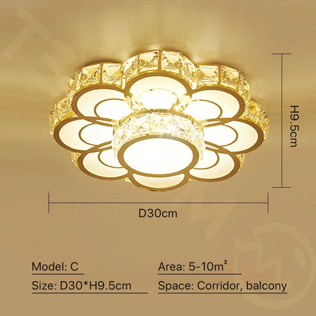Fashion Flower Crystal LED Aisle Ceiling Chandelier Lamps Gold Plat fonier For Corridor Lustre Corridor Balcony Entrance lighting