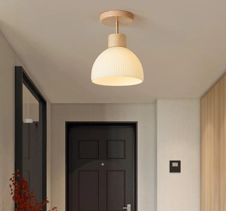 BOTIMI Wooden Ceiling Lights For Corridor White Glass Lampshade Dressing Room Surface Mounted wood Lamp Indoor Lighting
