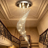 Modern Spiral Long Crystal Chandelier High Ceiling Stairwell Pendant Light Duplex Villa Indoor Decor Lighting