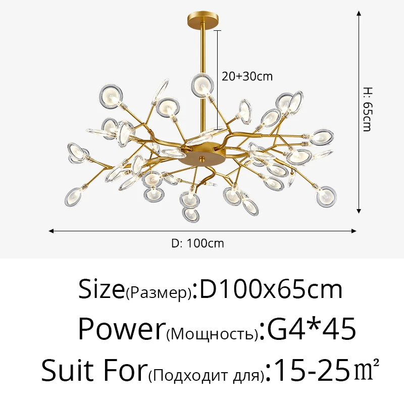 Creativity Firefly LED Chandelier Black Gold for Living Room Bedroom Hall Home Decor Indoor Lighting Minimalist Ceiling Pendant