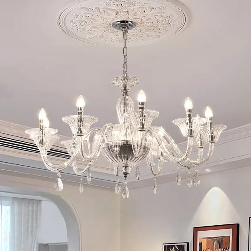 French Luxury Candle E14 Chandelier Decor Living Room Creamy Style Pendant Light Romantic Bedroom Hanging Lamp Led Luminarias