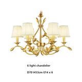American Retro Luxury Gold Copper Chandeliers Living Dining Bedroom Pendant Lights Fabric Shades Flower Deco Led Lighting Lamps
