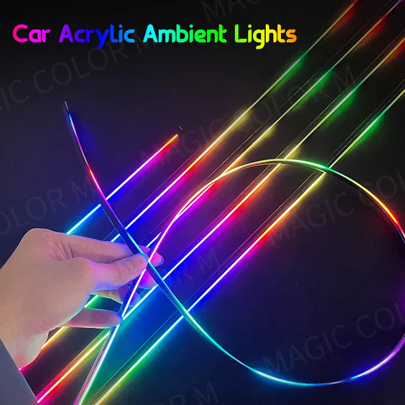 Car's atmosphere with 18 acrylic strips in 64 Colors , controlled by a Bluetooth app.