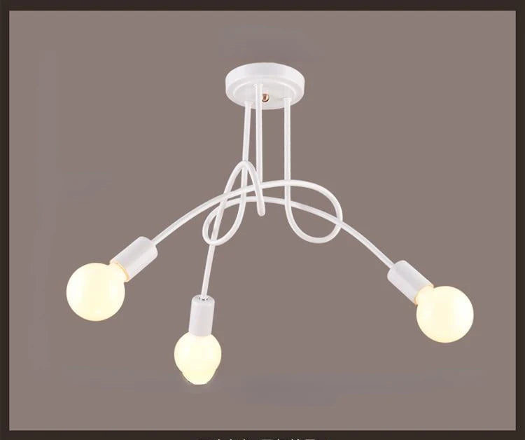 American Retro Ceiling Light Wrought Iron LED E27 Chandelier Black and White Lamp Living Room Decoration Home Lighting Fixture