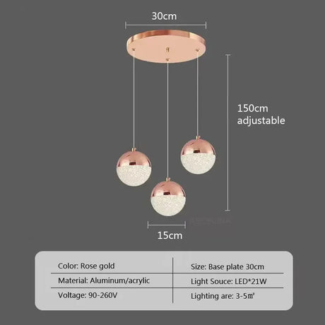 Nordic LED Dining Chandelier Creative Simple Acrylic Half Ball Indoor Pendant Lamp for Restaurant Aisle Corridor Pendant Lamp