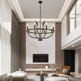 12-Light Black Chandelier Diam 33.46 Inch, Farmhouse Industrial Country Style Large Round Pendant Light Fixture for Dining Room