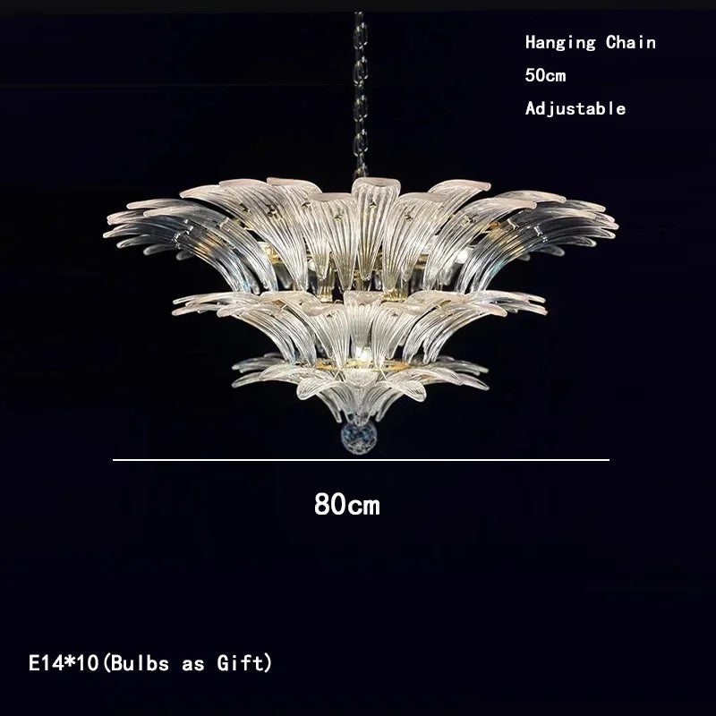 Petal Glass Flower Pendant Ceiling Lamp Minimalist Art Crystal Fringe Lamp for Living Room Staircase Villa Foyer Decor Lamp