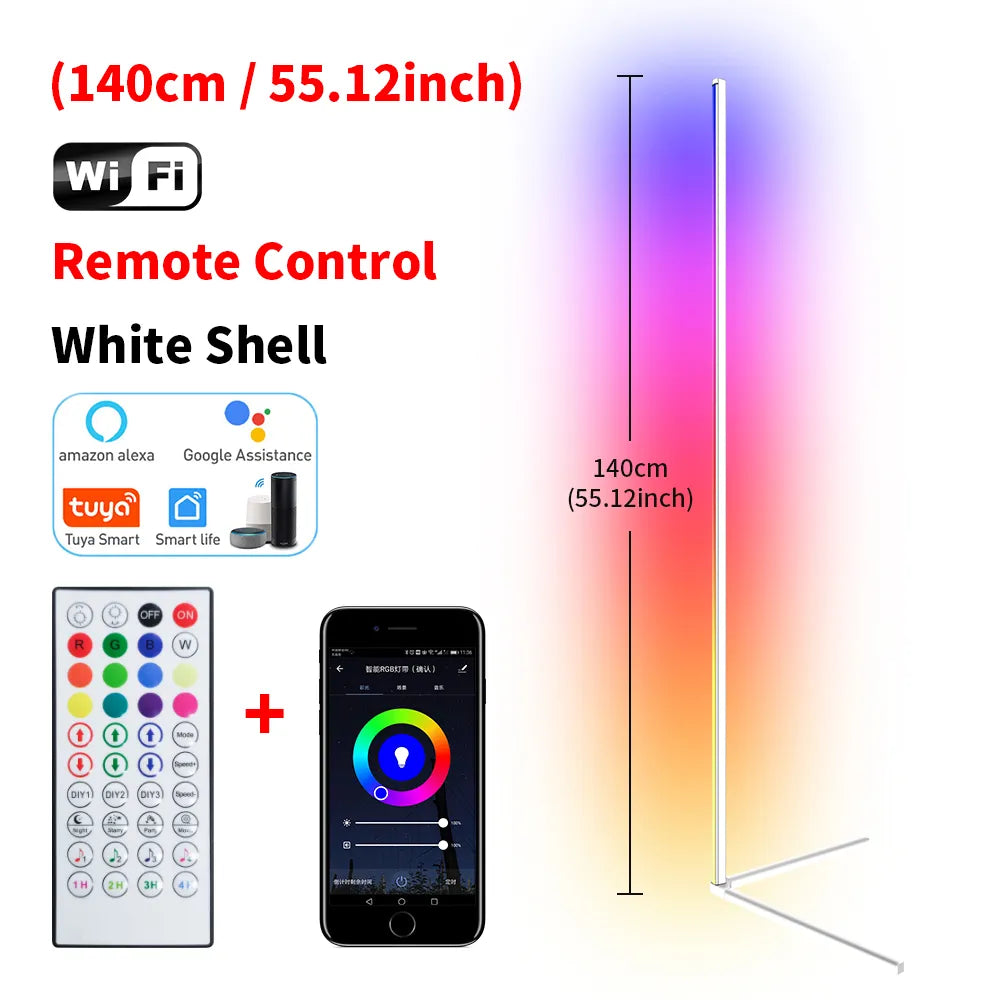Living Room Dimmable 140cm RGB Corner Floor Lamp WIFI Smart LED Mood Light Art Home Decor Atmospheric Standing Stand Lighting