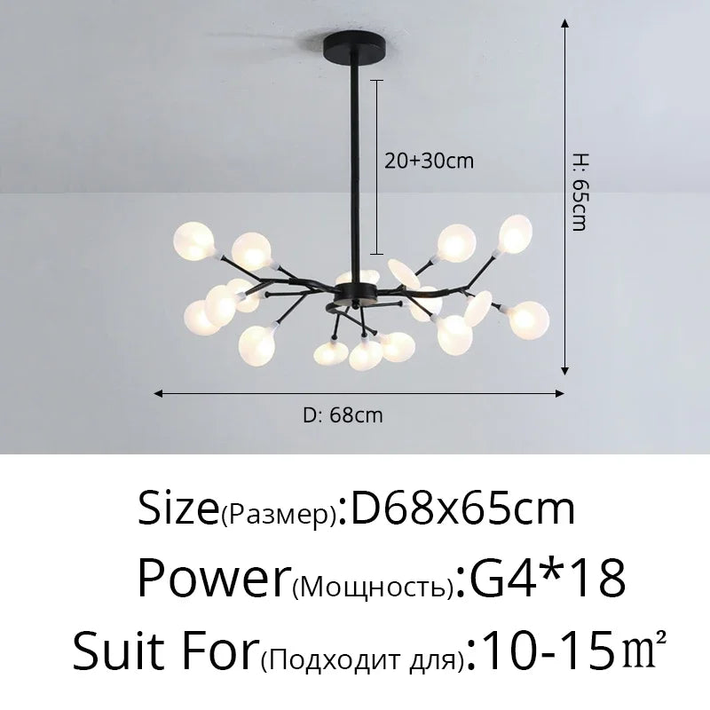 Modern Firefly LED Chandelier Black Gold for Living Room Bedroom Hall Home Decor Indoor Lighting Minimalist Ceiling Pendant Lamp